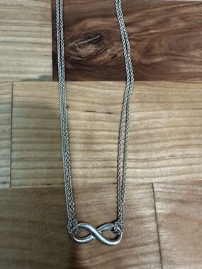 Tiffany Silver Infinity Pendant Double Chain Necklace; GUC